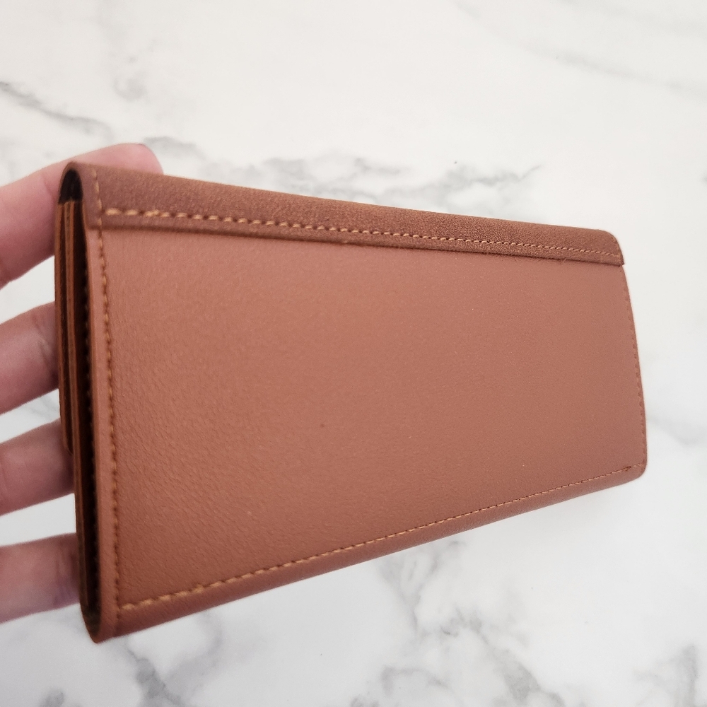 Brown Pu Leather Clutch Wallet With Gold V Accent - Picture 5 of 13